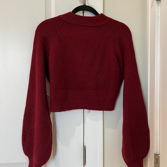Red/Burgundy Crop Zip Sweater - Picture 2 of 5